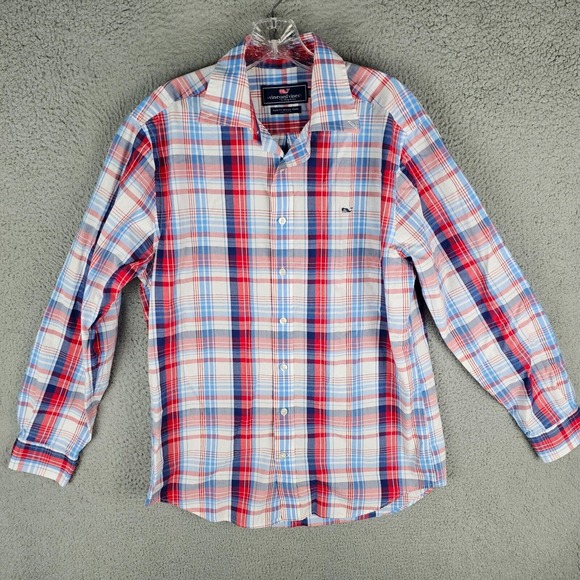 Vineyard Vines Men’s Medium Plaid Pattern Slim Fit Whale Shirt - Picture 1 of 9